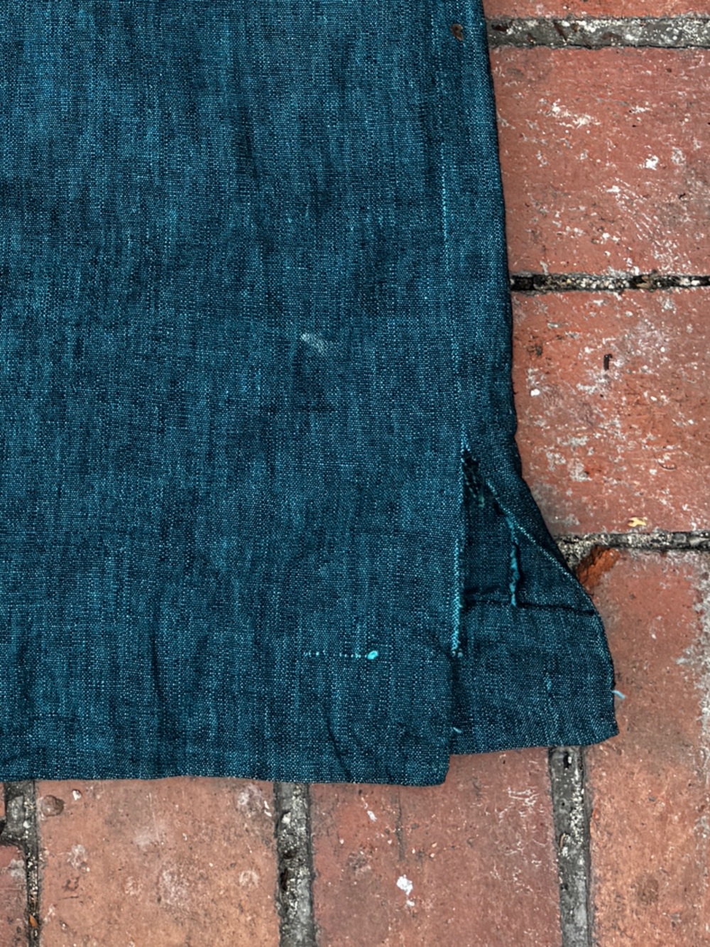 60s Vintage Blue Linen Mexican Tourist Dress w Embroidered Suns Sz SM - Picture 7 of 11